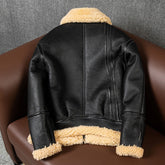 Mens Black B3 Bomber Aviator Sheepskin Shearling Leather Jacket Back
